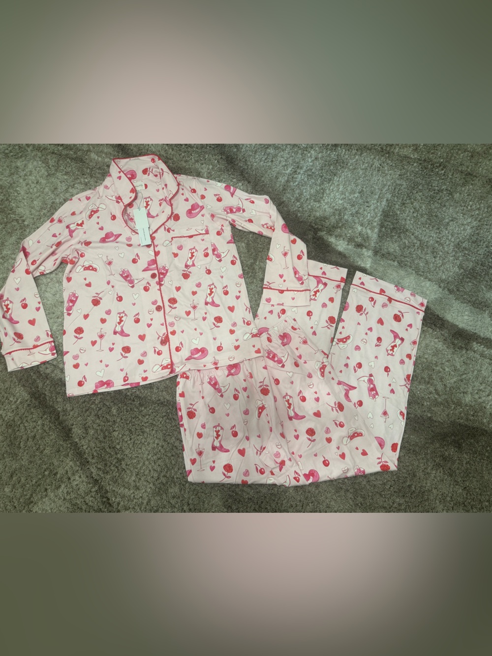 BedHead
Giddy Up Galetine Print Long Sleeve Notch Collar Knit Long Pajama Set